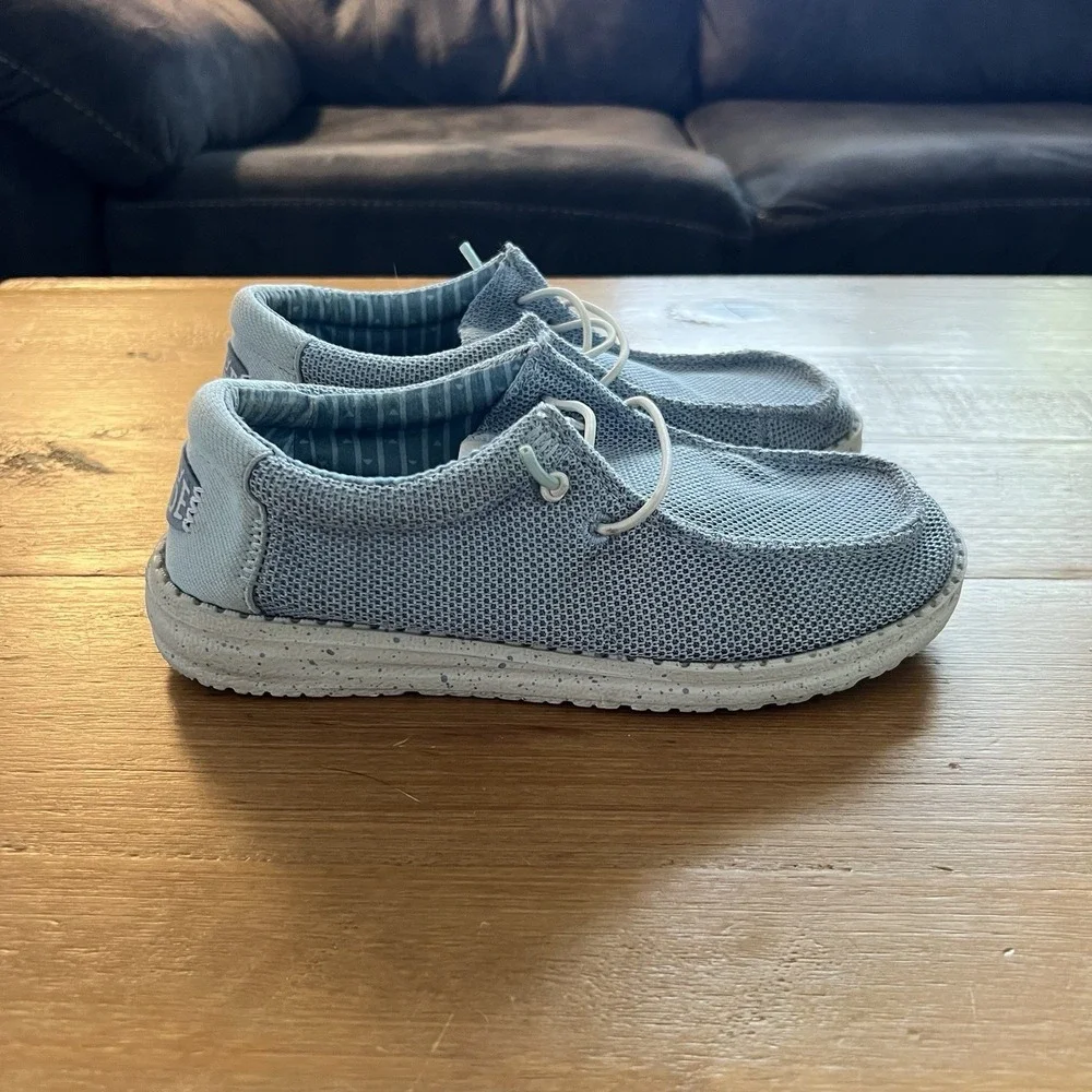 Hey Dude Wally Youth Kids J3 Cloud Blue Dawn Blue Stretch Sox Slip On Shoes EU36